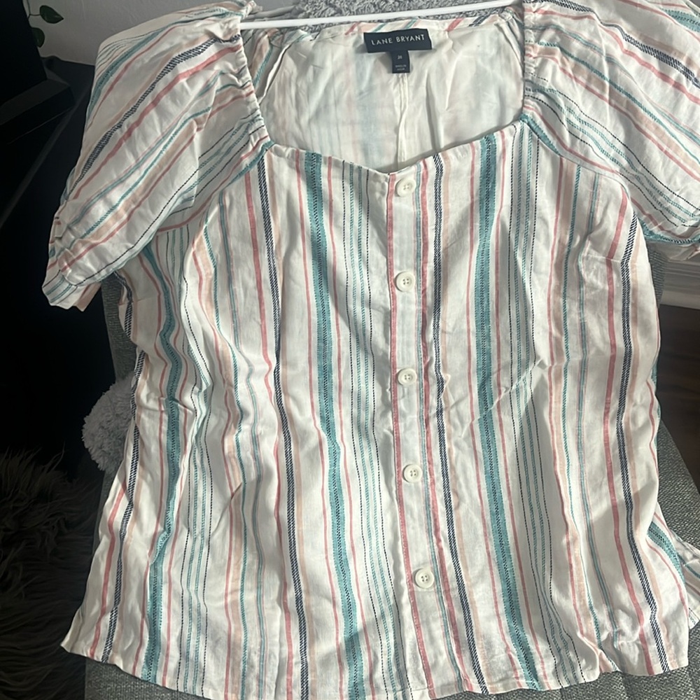 Multicolored linen off the shoulder top